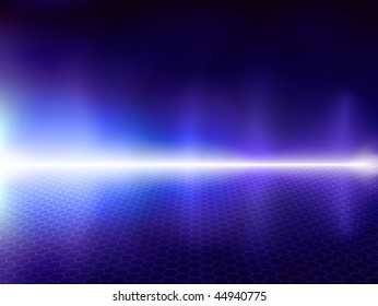 Fantastic blue computer background with hexagonal mesh