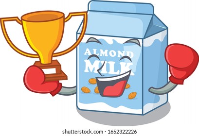 fantastic Boxing winner of almond milk in mascot cartoon design