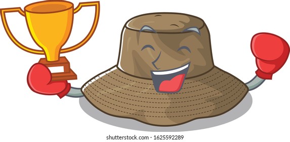 fantastic Boxing winner of bucket hat in mascot cartoon style