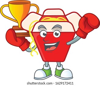 fantastic Boxing winner of chinese box noodle in mascot cartoon style