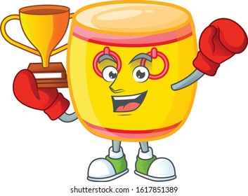 fantastic Boxing winner of chinese gold drum in mascot cartoon style