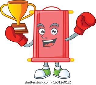 fantastic Boxing winner of chinese red scroll in mascot cartoon style