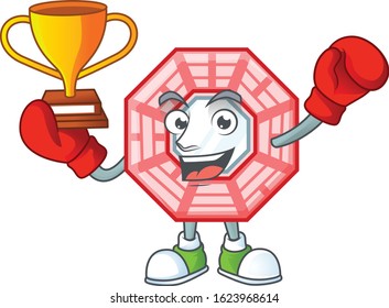 fantastic Boxing winner of chinese square feng sui in mascot cartoon style