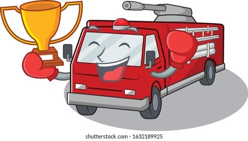 fantastic Boxing winner of fire truck in mascot cartoon style