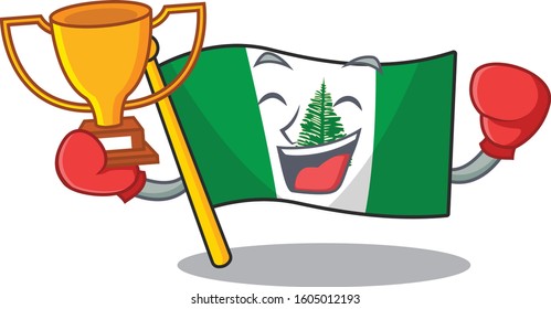 fantastic Boxing winner of flag norfolk island in mascot cartoon style