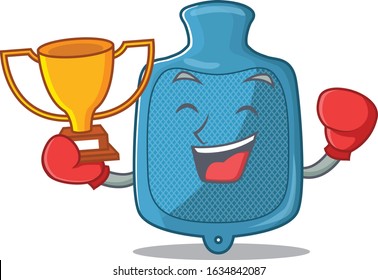 fantastic Boxing winner of hot water bag in mascot cartoon style