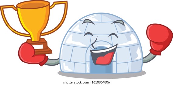 fantastic Boxing winner of igloo in mascot cartoon style