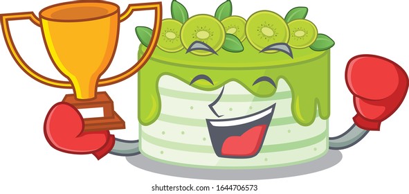 fantastic Boxing winner of kiwi cake in mascot cartoon design