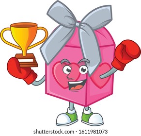 fantastic Boxing winner of love gift pink in mascot cartoon style