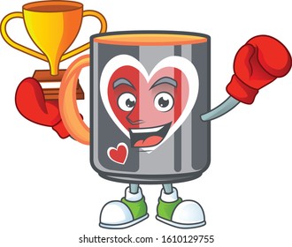 fantastic Boxing winner of mug love in mascot cartoon style
