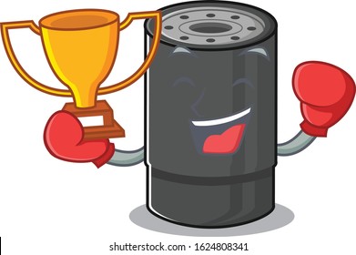 fantastic Boxing winner of oil filter in mascot cartoon style