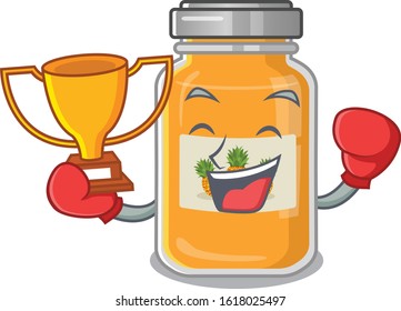 fantastic Boxing winner of pineapple jam in mascot cartoon style