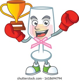 fantastic Boxing winner of pink glass of wine in mascot cartoon style