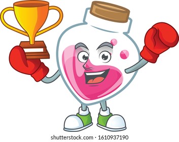 fantastic Boxing winner of pink potion in mascot cartoon style