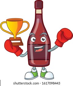 fantastic Boxing winner of red bottle wine in mascot cartoon style