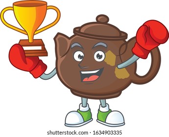 fantastic Boxing winner of teapot in mascot cartoon style