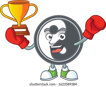 fantastic Boxing winner of yin yang in mascot cartoon style