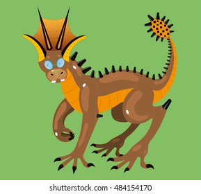 Fantastic brown dinosaur wearing spectacles