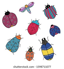 Fantastic bugs isolated image on white background. Hand drawn and then vectorized.