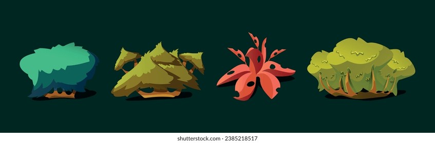 Fantastic Bush and Tree for Ui Game Design Vector Set