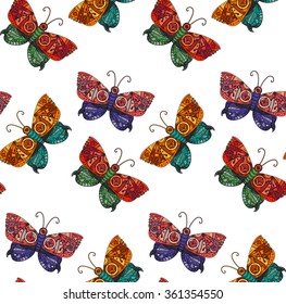 Fantastic butterfly  seamless pattern in steampunk style for tattoo, sticker, print and decorations. Vector