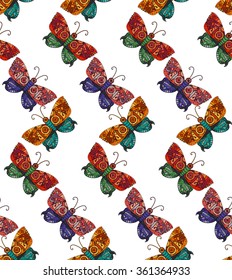 Fantastic butterfly  seamless pattern in steampunk style for tattoo, sticker, print and decorations. Vector