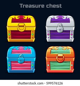 Fantastic cartoon antique treasure chest in different colors