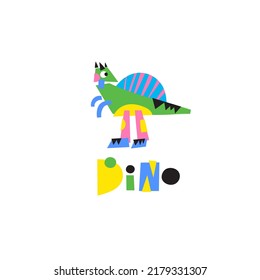 Fantastic cartoon Dino - vector print. dinosaur from abstract geometric shapes collage in modern style