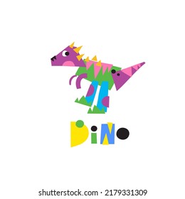Fantastic cartoon Dino - vector print. dinosaur from abstract geometric shapes collage in modern style svg