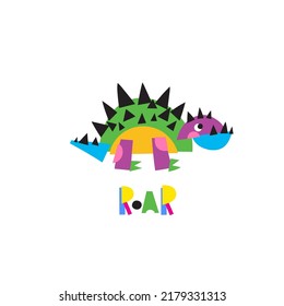 Fantastic cartoon Dino - vector print. dinosaur from abstract geometric shapes collage in modern style