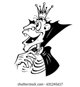 Fantastic cartoon monster-skeleton. Black and white illustration. Isolated on white background.