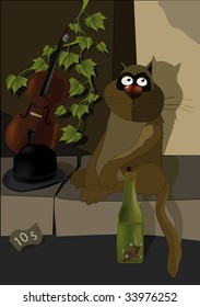 fantastic cat the musician and a wine bottle