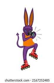 Fantastic character bunny pet. Unreal photographer with rollers.