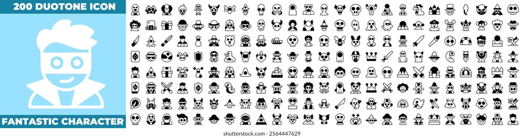 Fantastic Character Duotone Editable Icons set. Vector illustration in modern thin duotone style of fantastic character icons: character, fantastic, fantasy, etc