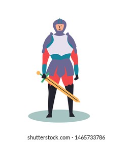 Fantastic character of a knight with a sword. Fairy tales. Editable Vector Illustration