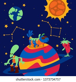 Fantastic character vector cartoon animal creature funny monster on planet earth