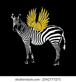 Fantastic character of zebra with wings. Vector illustration.