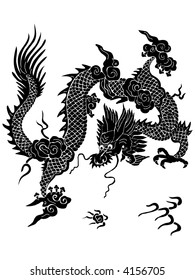 Fantastic Chinese dragon. A black-and-white vector illustration