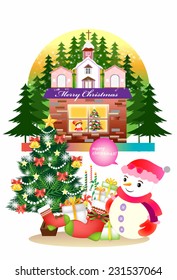 Fantastic Christmas illustration of reindeer flying over town - illustration eps10