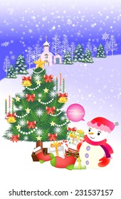 Fantastic Christmas illustration of reindeer flying over town - illustration eps10