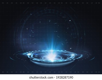 Fantastic Circle portals, holograms teleport gadgets. Sci-fi digital hi-tech elements for presentation. Circle Sci-fi elements with light and lights.  Innovation techno background. Vector