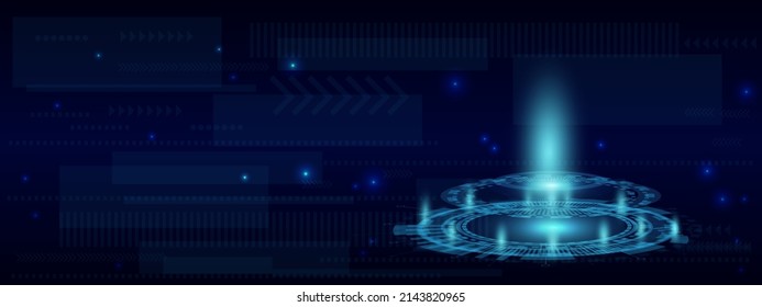 Fantastic Circle Portals, Holograms Teleport Gadgets. Sci-fi Digital Hi-tech Elements For Presentation GUI, VR, Games Or Your Product. HUD Projector, Magic Portal, Circle Teleport Podium. Vector