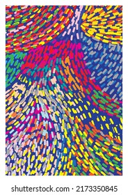 Fantastische Collage von verschiedenen farbigen Flecken, Kaleidoskop, Farbwasserfall, Wand-Poster, Zimmerposter, Vektorgrafik