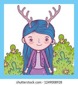 fantastic creature girl with antlers in th bushes