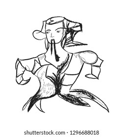 Fantastic creature with a human face. Abstraction