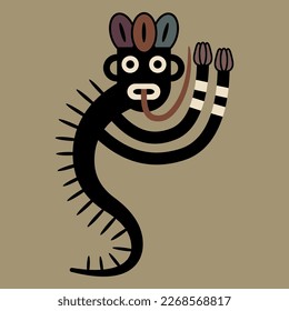 Fantastic creature from Nazca pottery. Native American art of ancient Peru. Indigenous Peruvian mythology. 