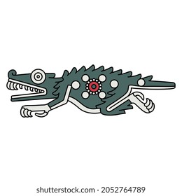 
Fantastic crocodile monster. Native American animal design of Aztec Indians from Mexican codex. Isolated vector illustration.