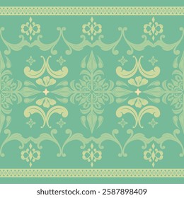 Fantastic Deluxe Ornate Scroll with Green Tone in Luxury Style Stripe. Elaborate Silk Weaves Embroidery Baroque Design Seamless Border Pattern Vector. Delicate of Sensation Florals Decoration Fabrics