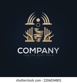 Fantastic Door Logo Design. Sun, Ocaean, Door Vector Design.