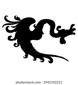 Fantastic dragon. Black silhouette on white background.